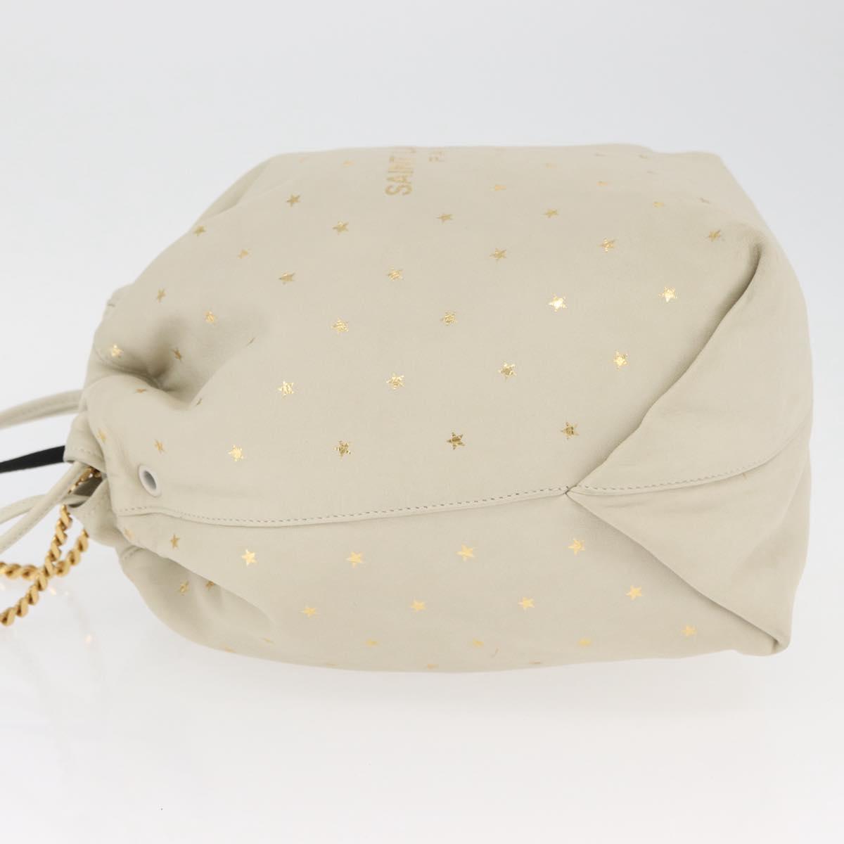 SAINT LAURENT Teddy Small Shoulder Bag Leather White Gold Auth 167172A