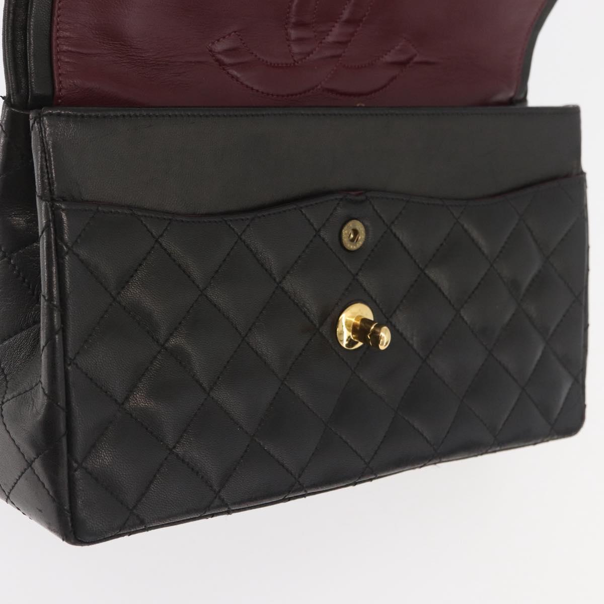 CHANEL Matelasse Bag Lamb Skin Paris limited model Black CC Auth 167175SM