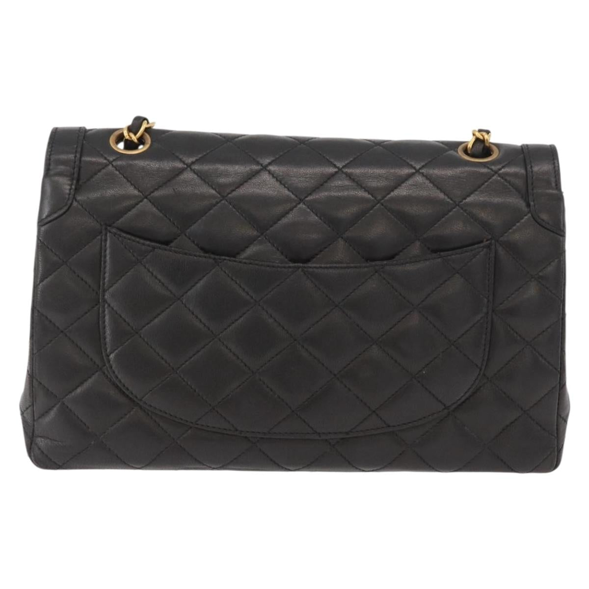 CHANEL Matelasse Bag Lamb Skin Paris limited model Black CC Auth 167175SM