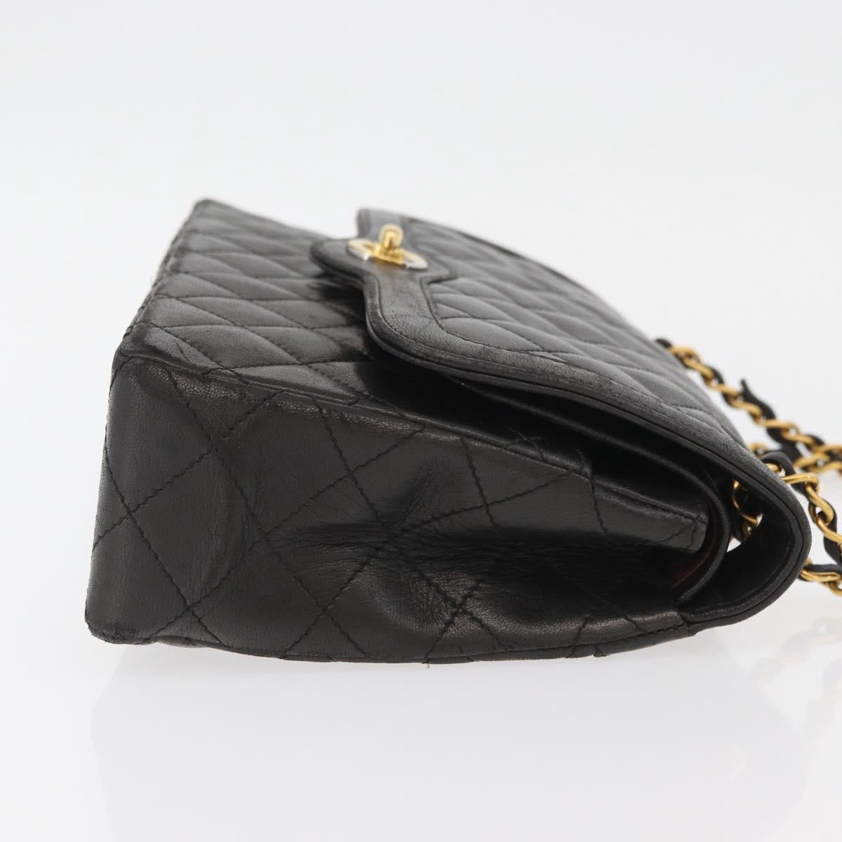 CHANEL Matelasse Bag Lamb Skin Paris limited model Black CC Auth 167175SM