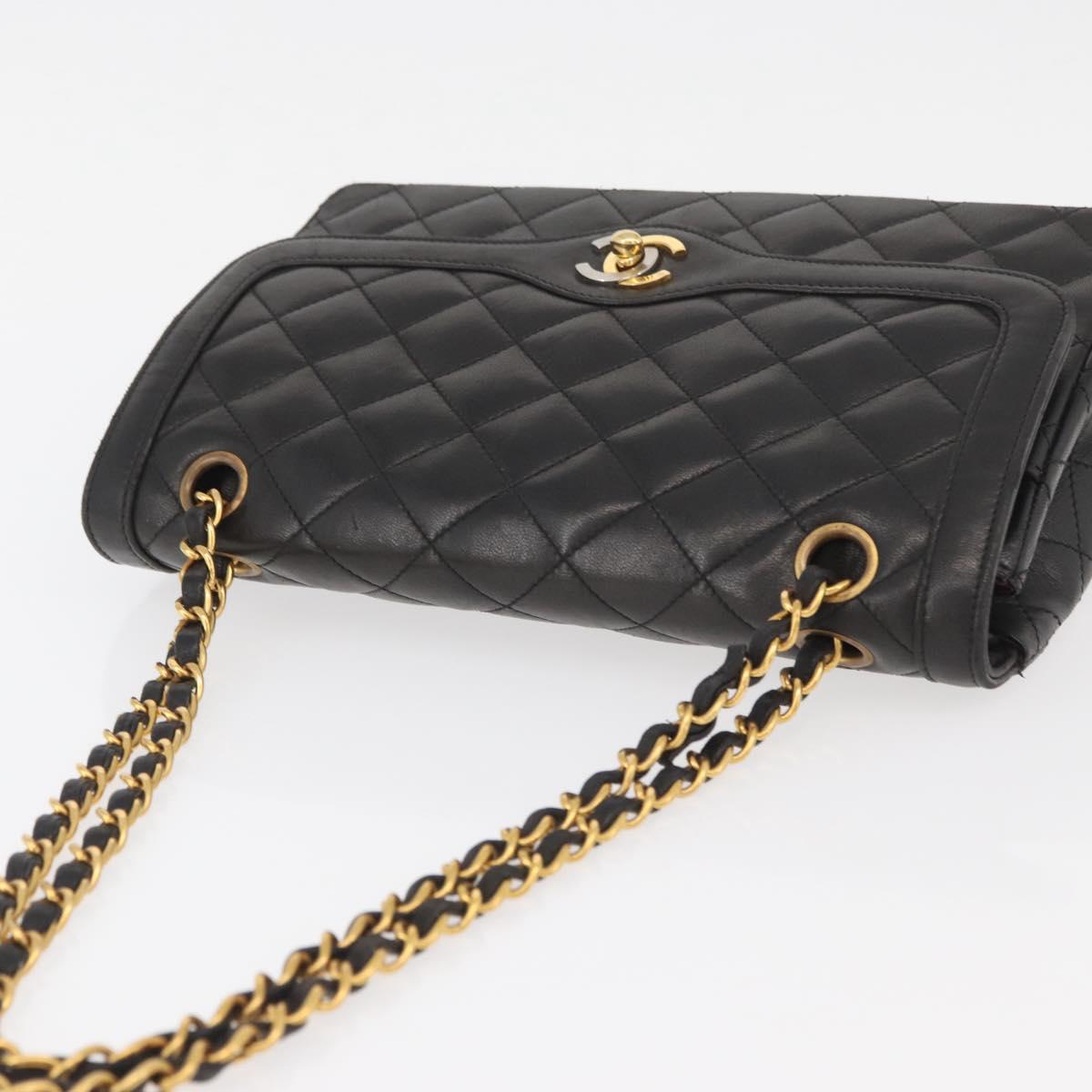 CHANEL Matelasse Bag Lamb Skin Paris limited model Black CC Auth 167175SM