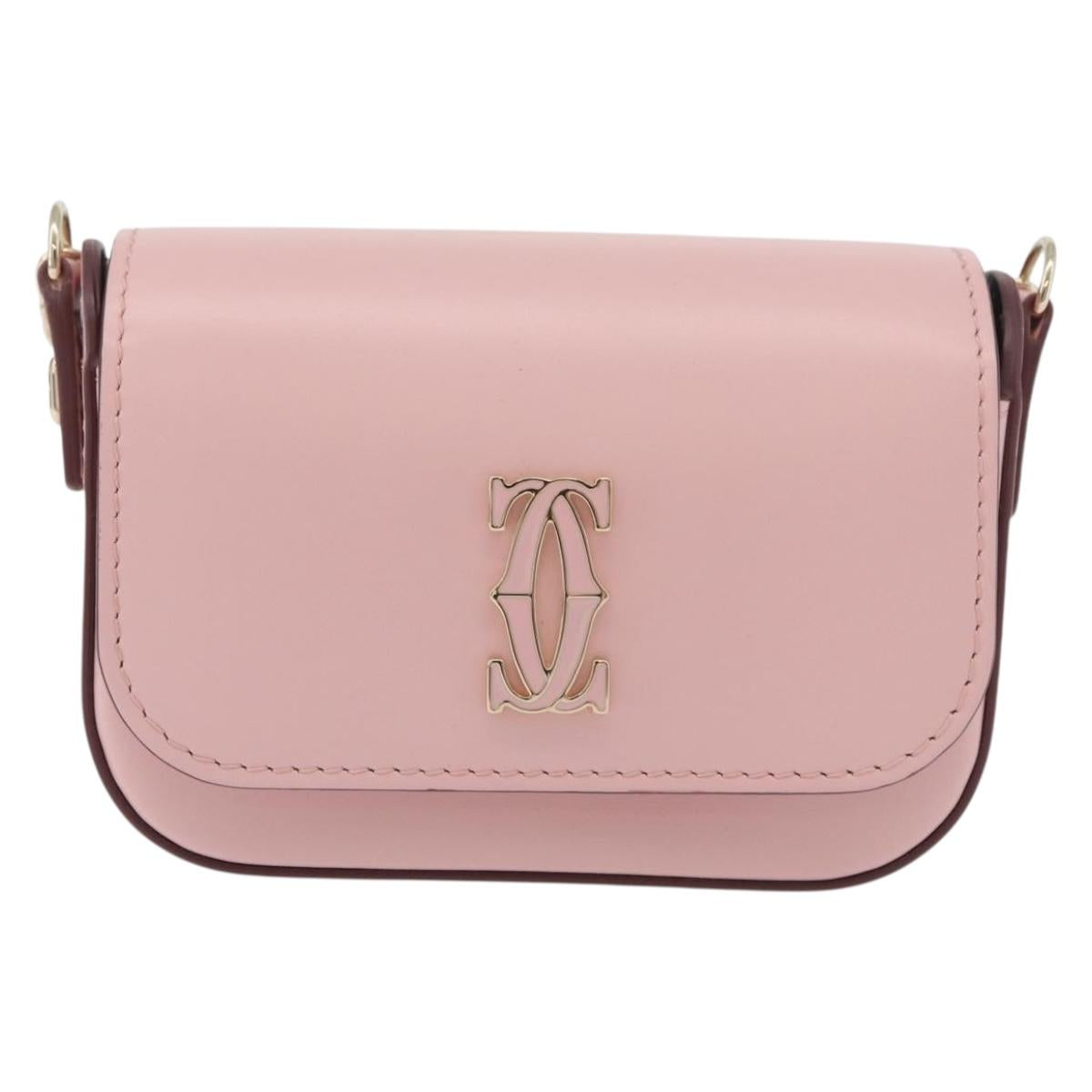 CARTIER Chain Shoulder Bag Leather Pink Gold Auth 167176SM