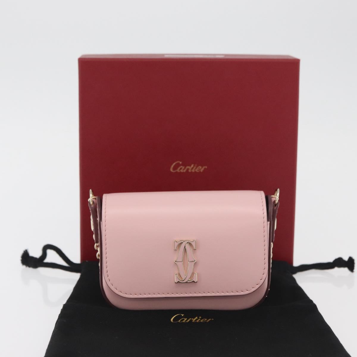 CARTIER Chain Shoulder Bag Leather Pink Gold Auth 167176SM