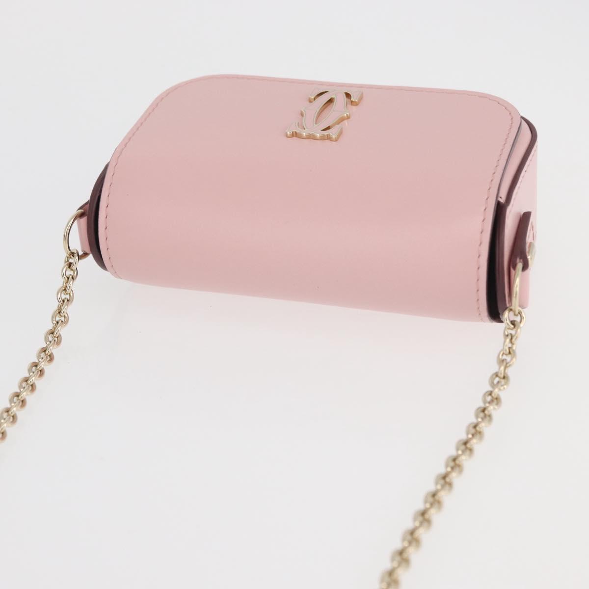 CARTIER Chain Shoulder Bag Leather Pink Gold Auth 167176SM