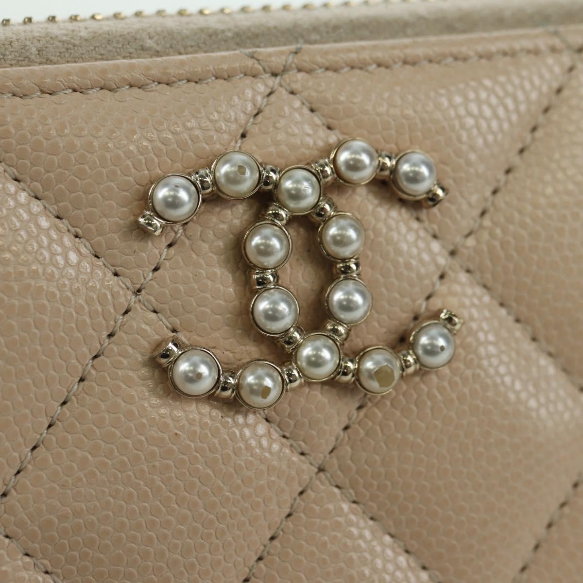 CHANEL Long Wallet Lamb Skin Beige Gold CC Auth 167178SAM