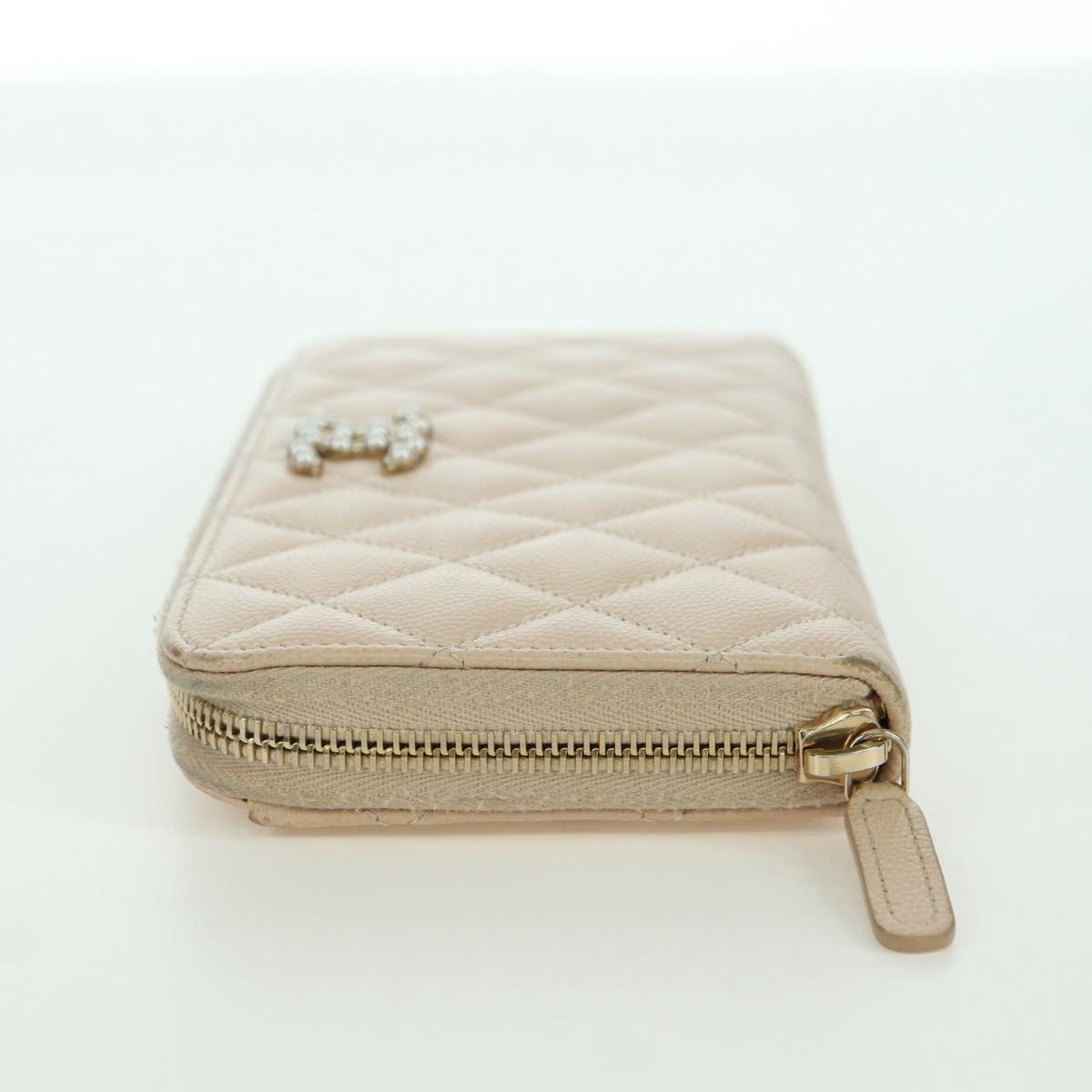 CHANEL Long Wallet Lamb Skin Beige Gold CC Auth 167178SAM