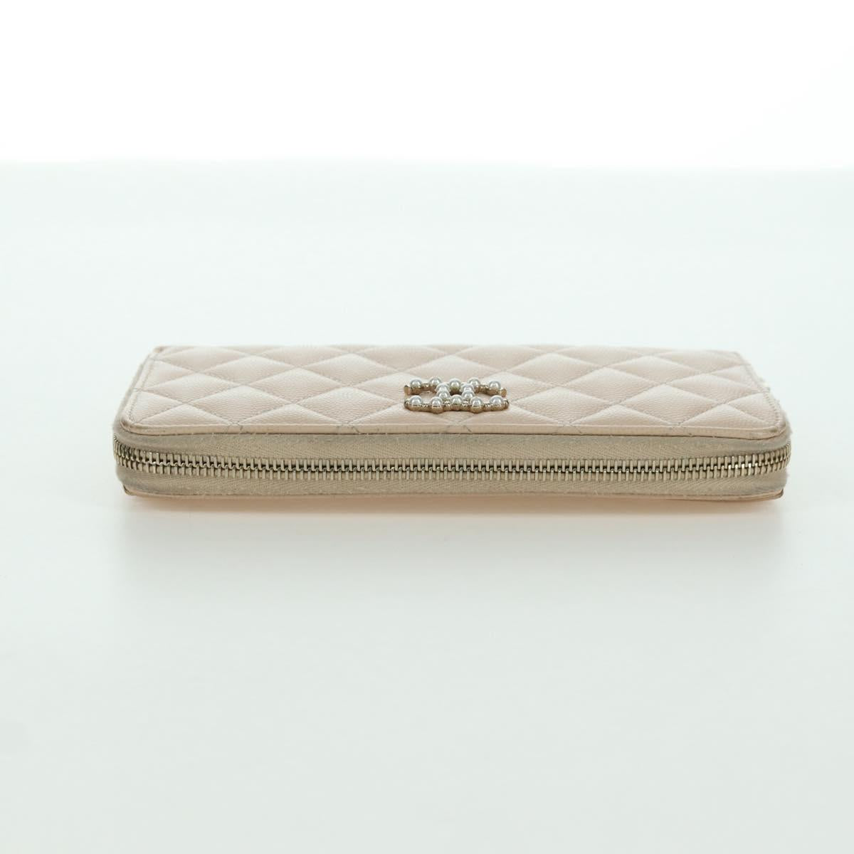 CHANEL Long Wallet Lamb Skin Beige Gold CC Auth 167178SAM