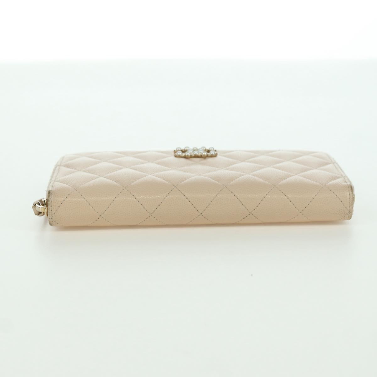 CHANEL Long Wallet Lamb Skin Beige Gold CC Auth 167178SAM