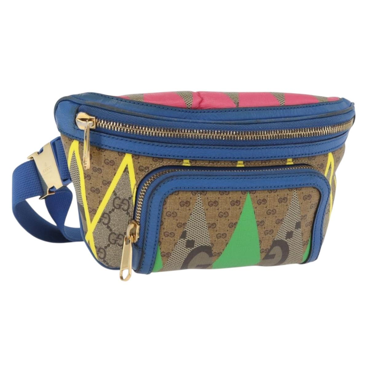 GUCCI GG Supreme Bum Bag PVC Multicolor Gold 733240 Auth 167180A