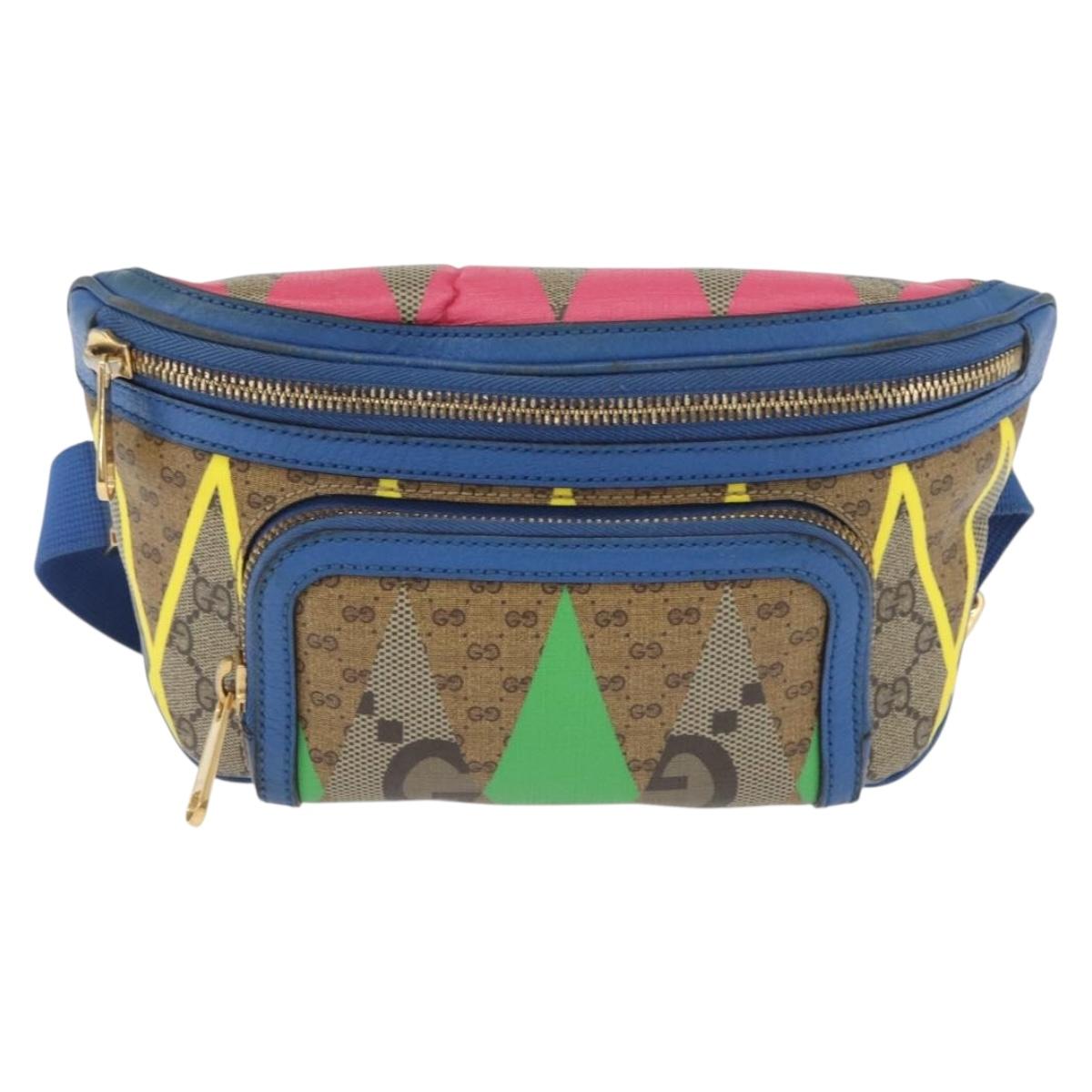 GUCCI GG Supreme Bum Bag PVC Multicolor Gold 733240 Auth 167180A
