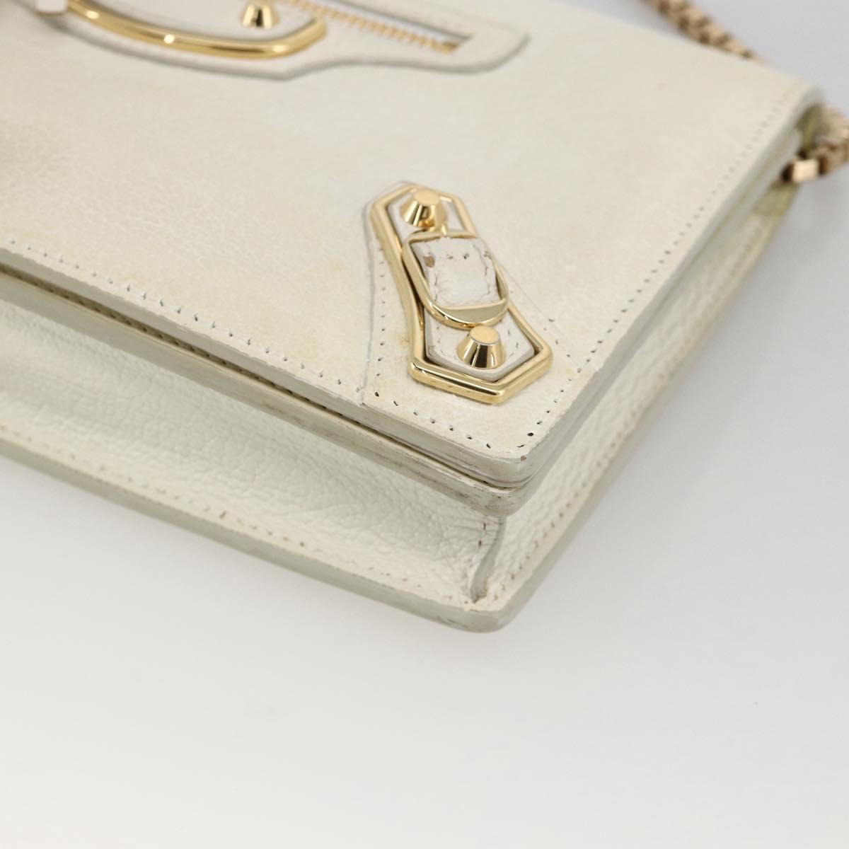 BALENCIAGA Chain Wallet Leather White Gold 444169 Auth 167209A