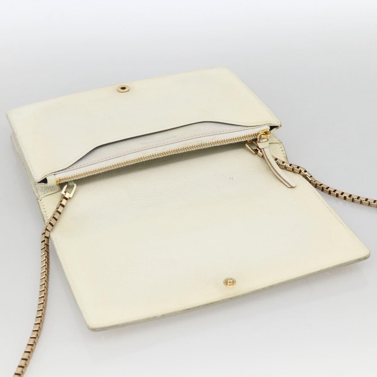 BALENCIAGA Chain Wallet Leather White Gold 444169 Auth 167209A