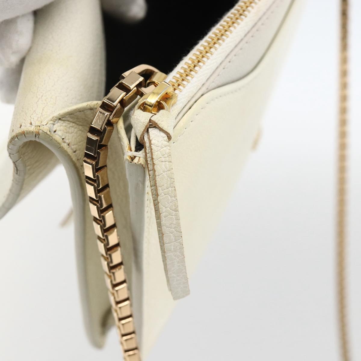 BALENCIAGA Chain Wallet Leather White Gold 444169 Auth 167209A