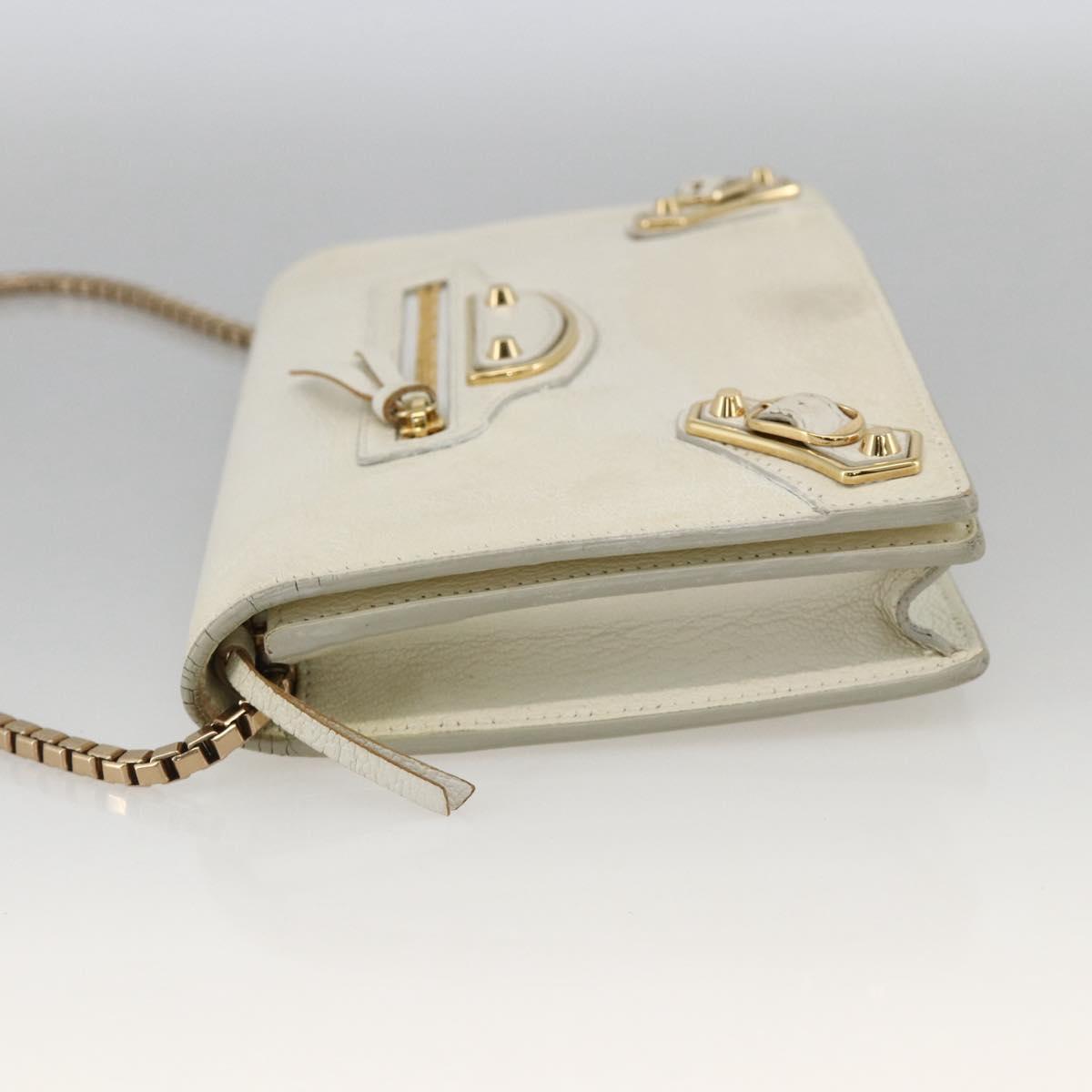 BALENCIAGA Chain Wallet Leather White Gold 444169 Auth 167209A