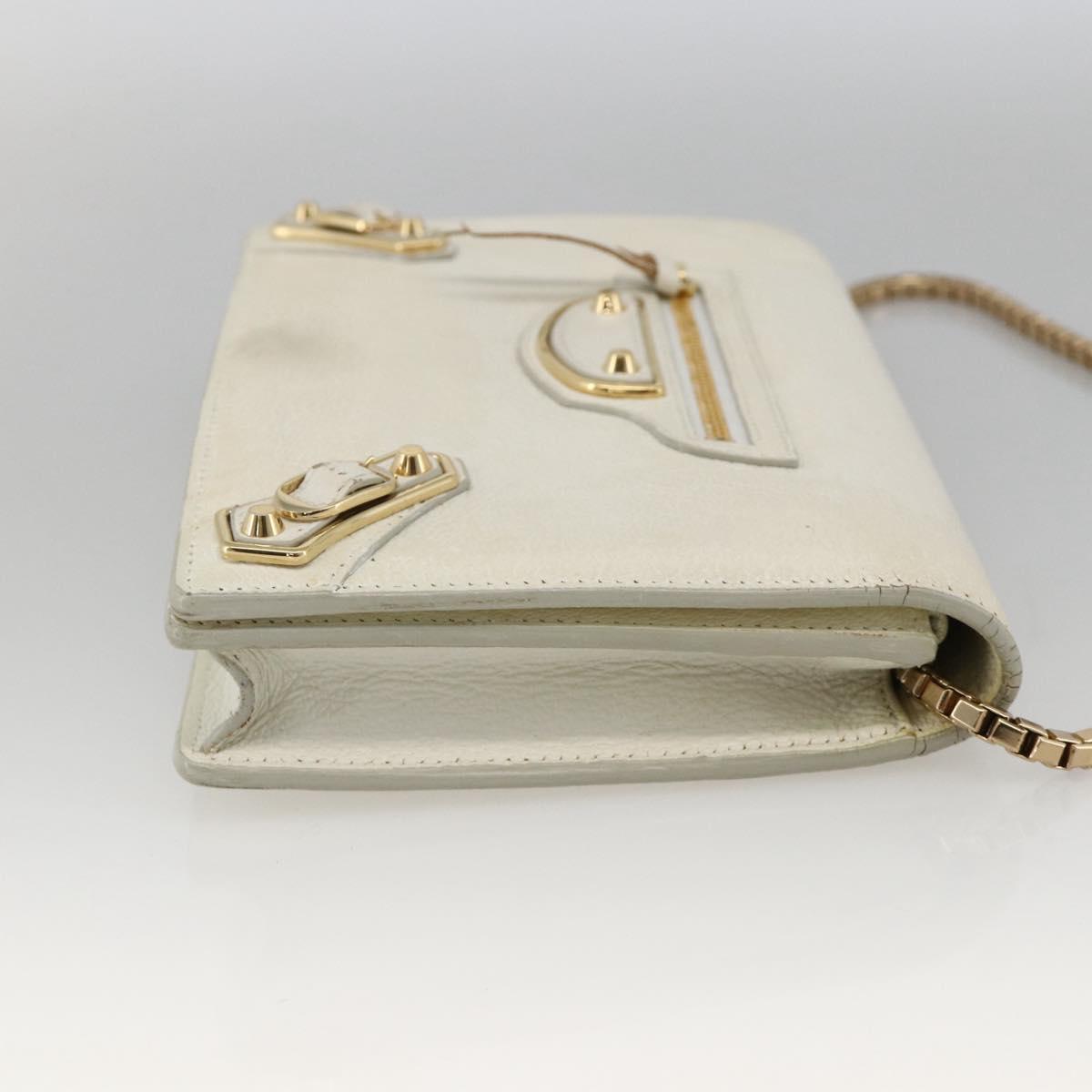 BALENCIAGA Chain Wallet Leather White Gold 444169 Auth 167209A