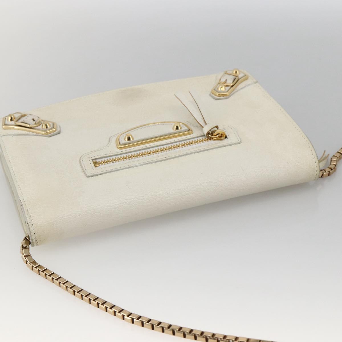 BALENCIAGA Chain Wallet Leather White Gold 444169 Auth 167209A