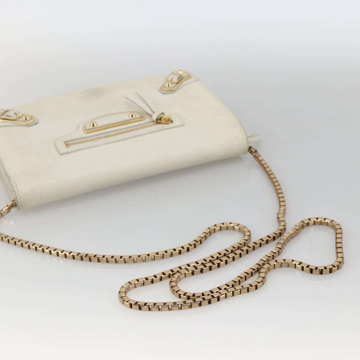 BALENCIAGA Chain Wallet Leather White Gold 444169 Auth 167209A