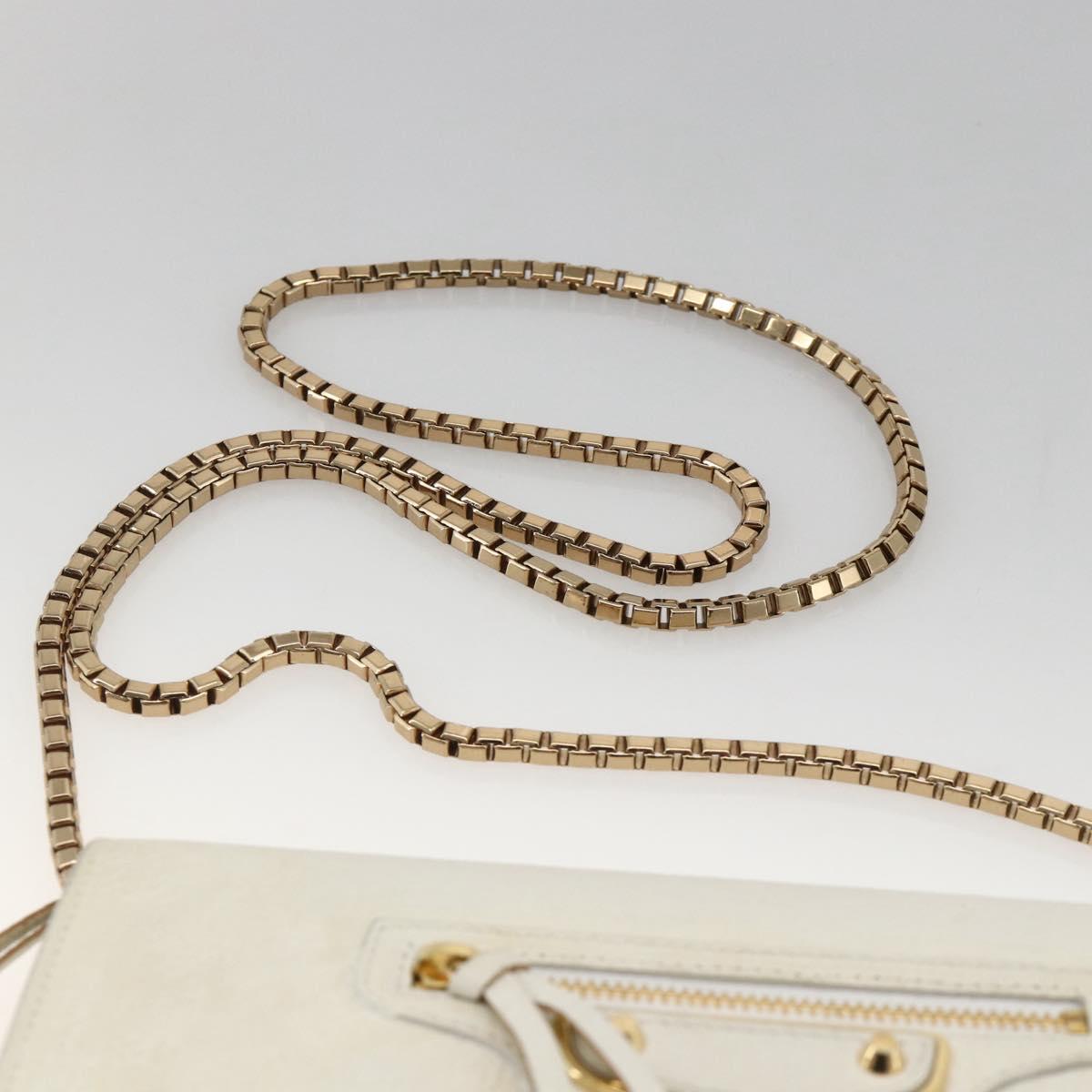 BALENCIAGA Chain Wallet Leather White Gold 444169 Auth 167209A