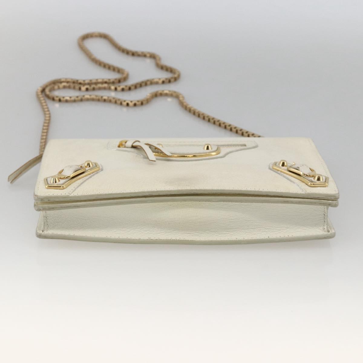 BALENCIAGA Chain Wallet Leather White Gold 444169 Auth 167209A