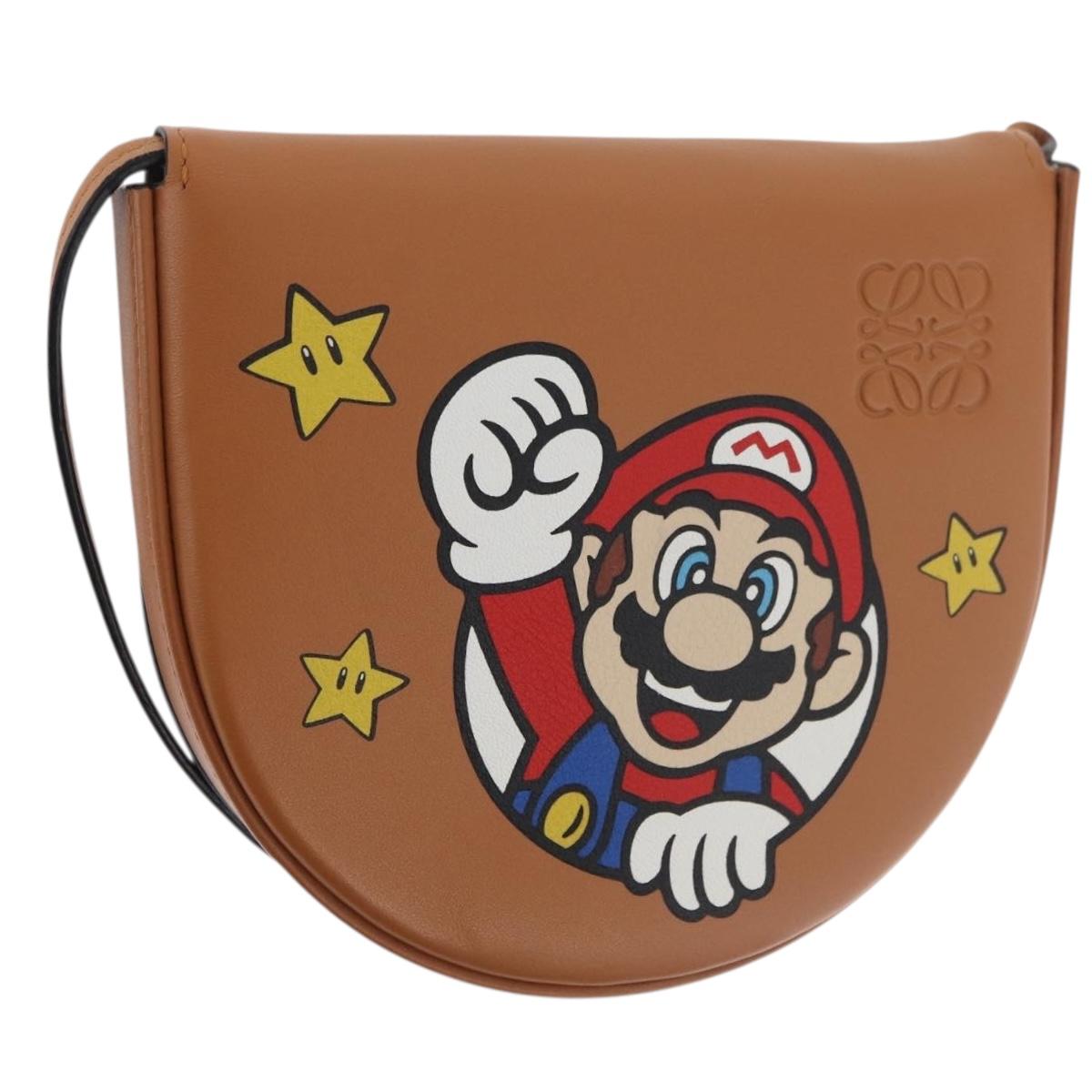 LOEWE Ã Super Mario Super Mario Heel Pouch Mario Bag Leather Brown Auth 167232SM