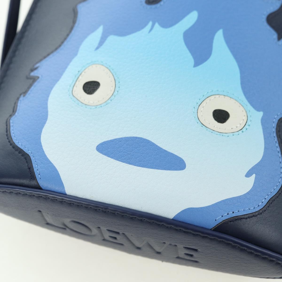 LOEWE × Ghibli Howl's Pebble Dice Pocket Calcifer Bag Leather Navy Auth 167246SM
