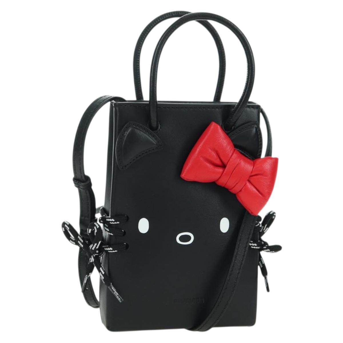 BALENCIAGA × Sanrio Hello Kitty Hand Bag Leather 2way Black 619043 Auth 167250SM