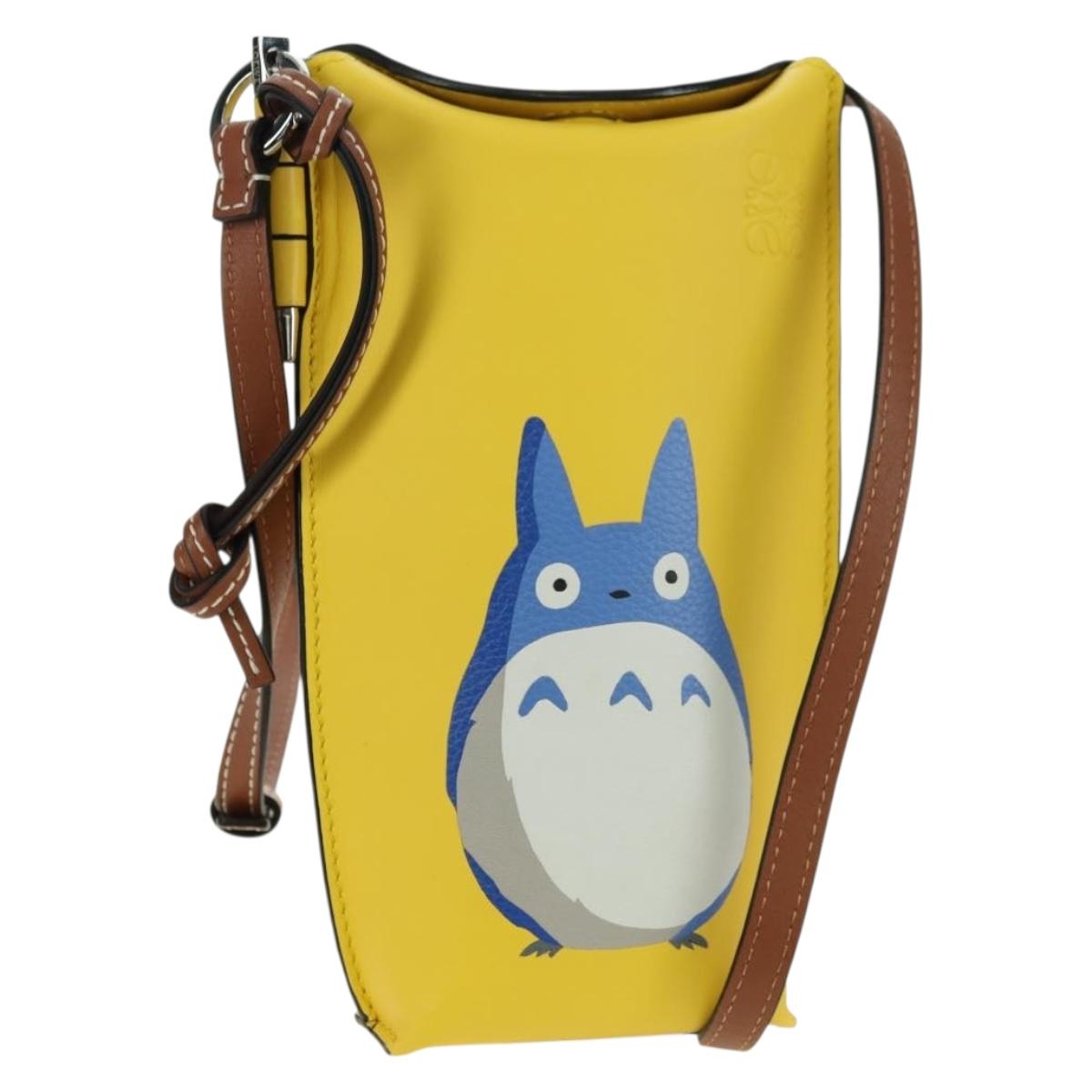 LOEWE × Studio Ghibli Gate Pocket Medium Totoro Bag Leather Yellow Auth 167254SM
