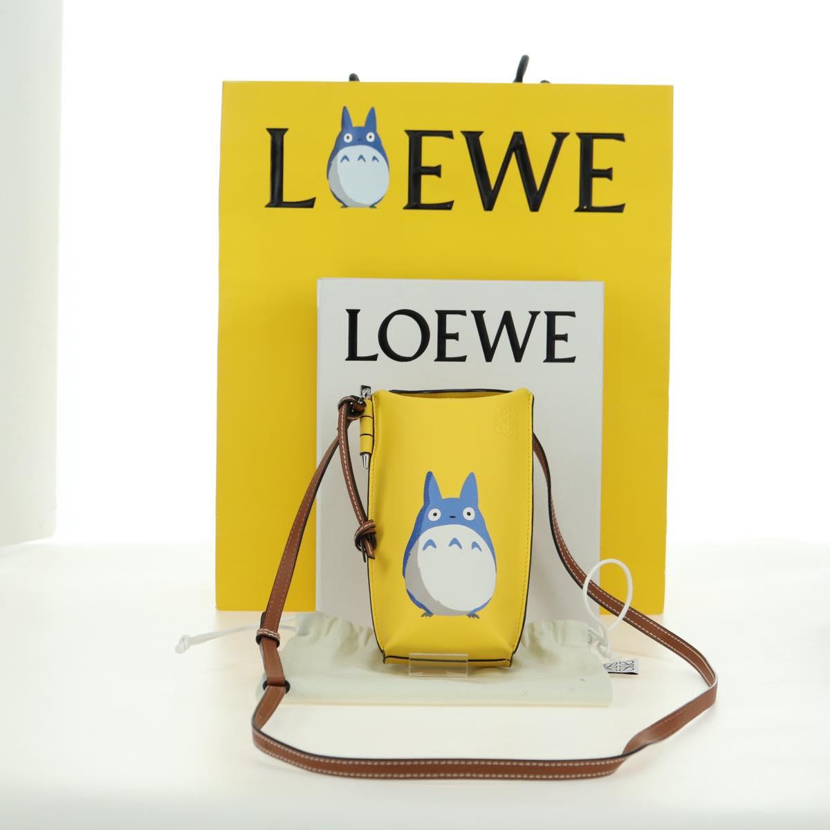 LOEWE × Studio Ghibli Gate Pocket Medium Totoro Bag Leather Yellow Auth 167254SM