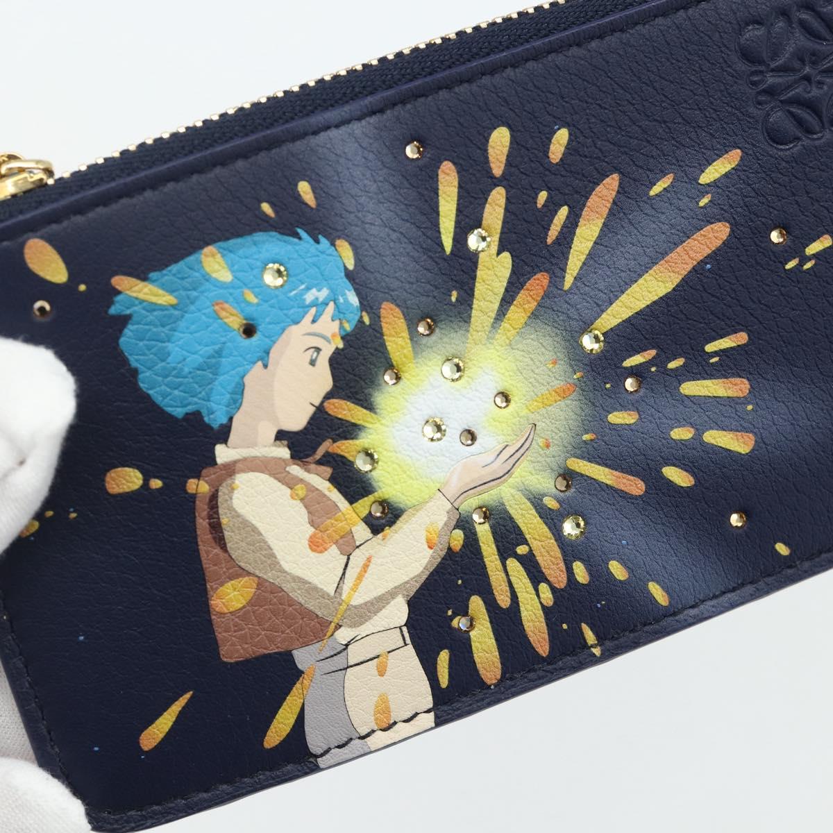 LOEWE × Ghibli Howl's Moving Castle Coin Card Holder Leather Navy Auth 167256SM