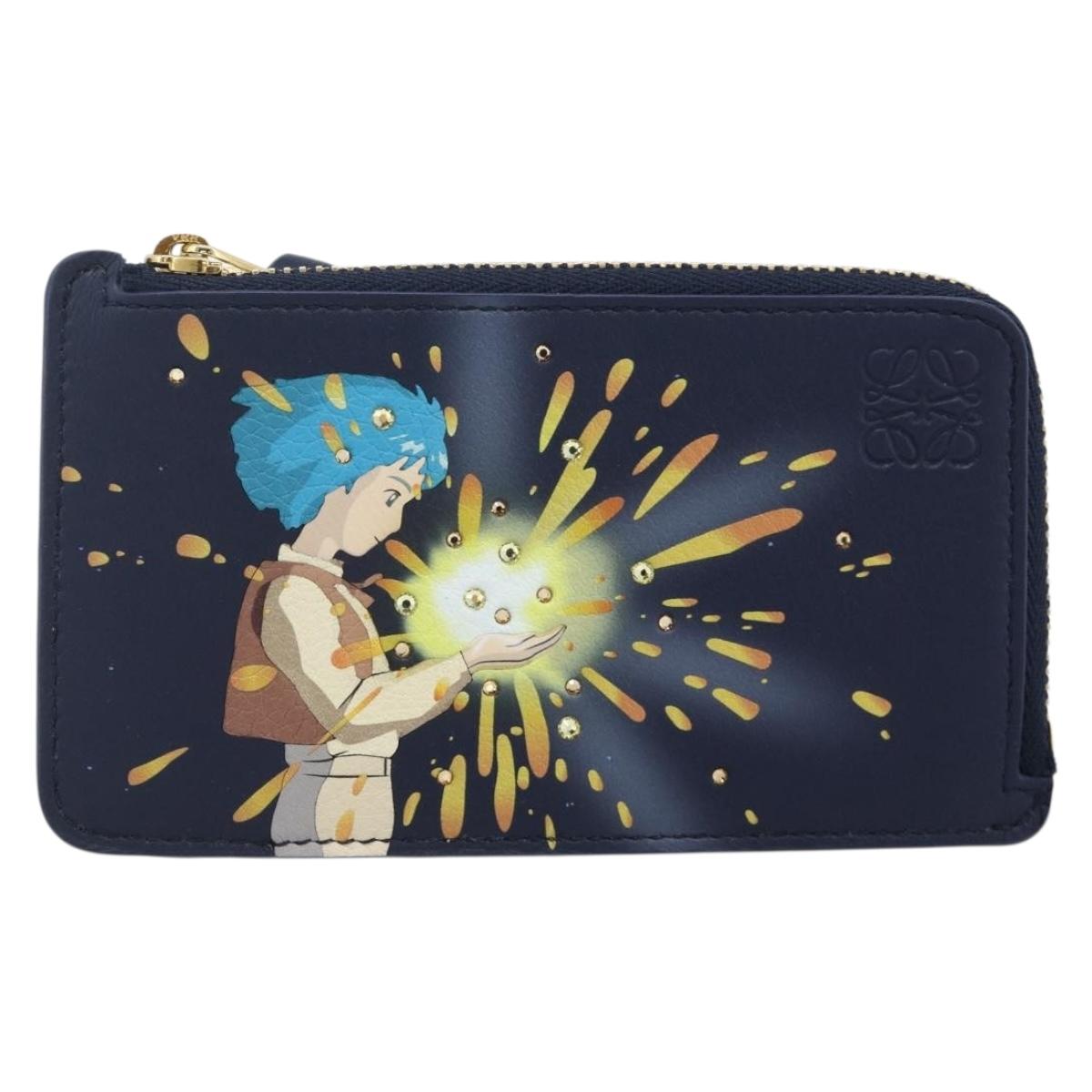 LOEWE × Ghibli Howl's Moving Castle Coin Card Holder Leather Navy Auth 167256SM