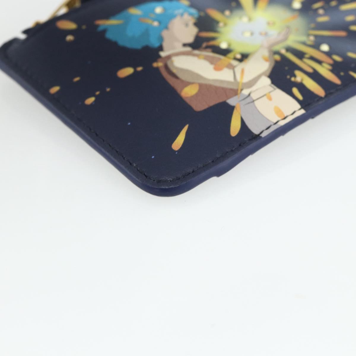 LOEWE × Ghibli Howl's Moving Castle Coin Card Holder Leather Navy Auth 167256SM