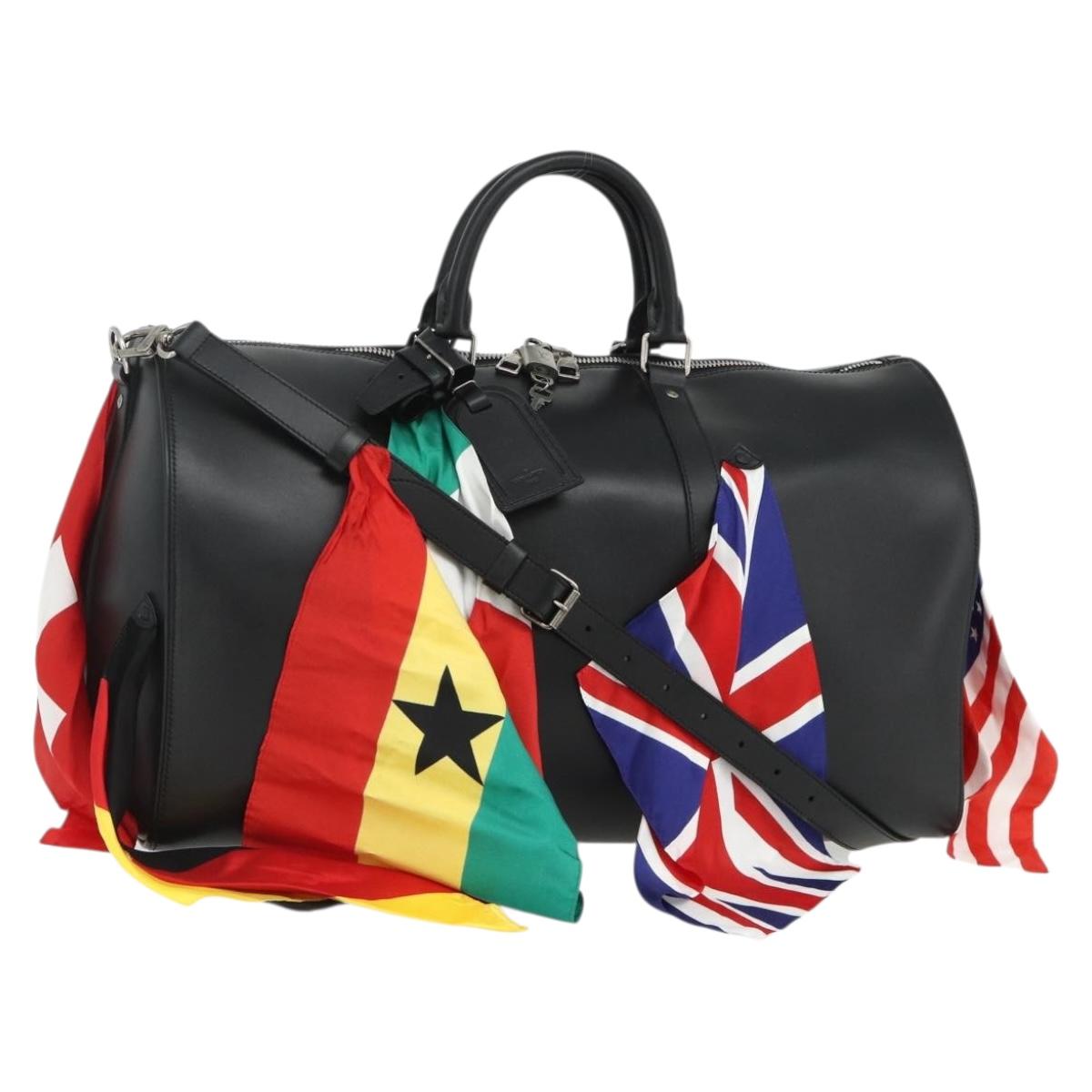 LOUIS VUITTON Flag Keepall Bandouliere 50 Bag Leather Black M55268 Auth 167262SM