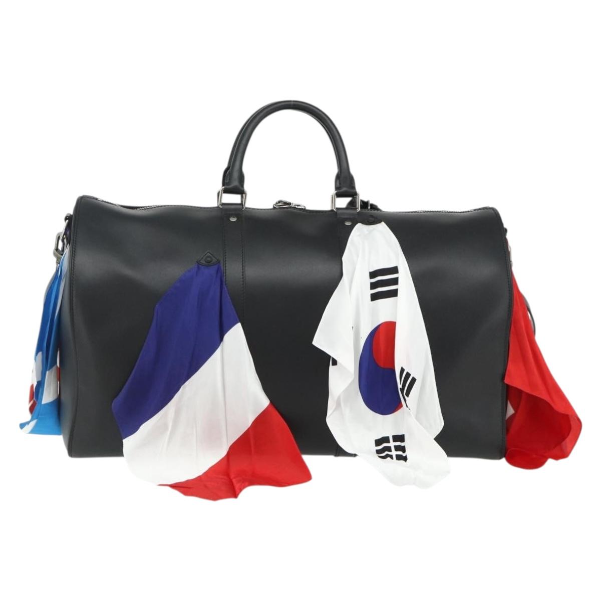 LOUIS VUITTON Flag Keepall Bandouliere 50 Bag Leather Black M55268 Auth 167262SM