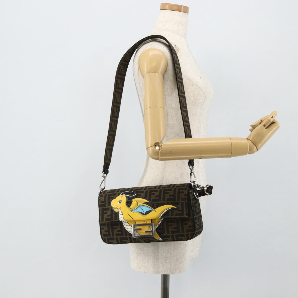 FENDI Zucca Canvas FRGMT x POKÉMON Mamma Baguette Dragonite Black Auth 167269SM