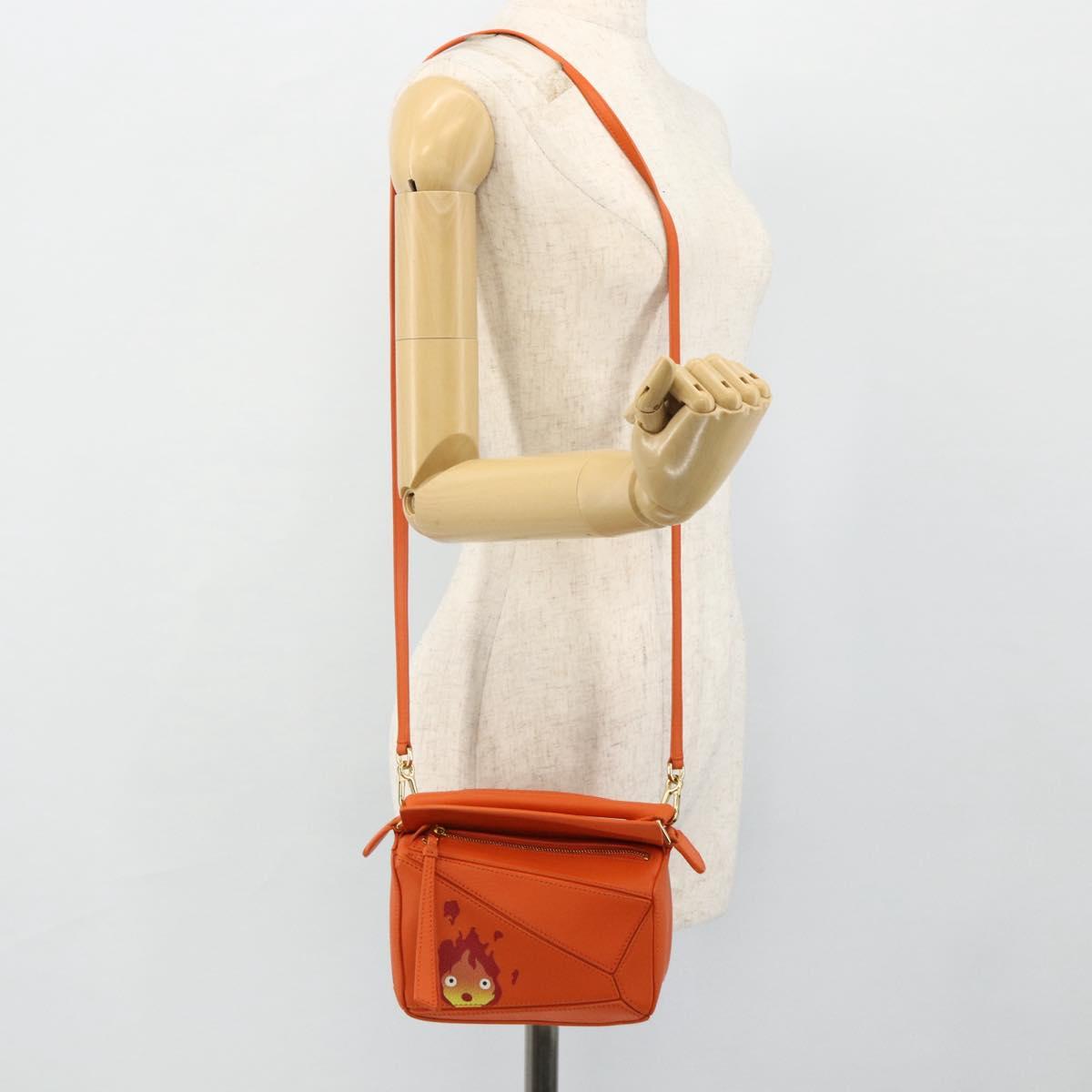 LOEWE × Ghibli Howl's Calcifer Puzzle Mini Leather 2way Orange Auth 167270SM