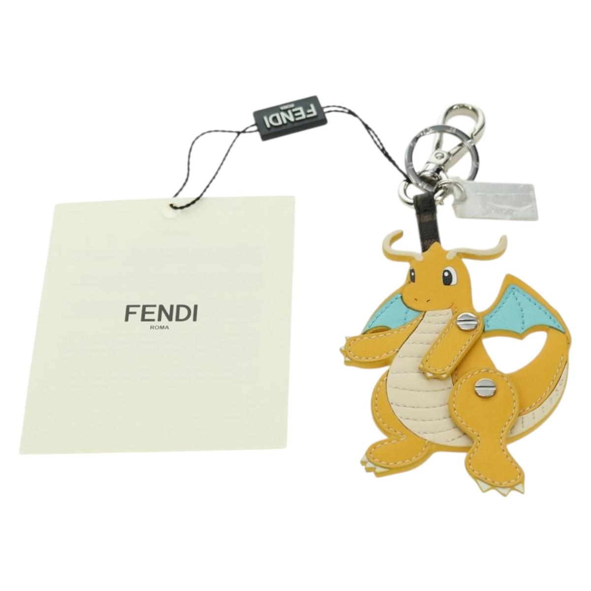FENDI x FRGMT x POKÉMON Dragonite Bag Charm Leather Orange Silver Auth 167296SM