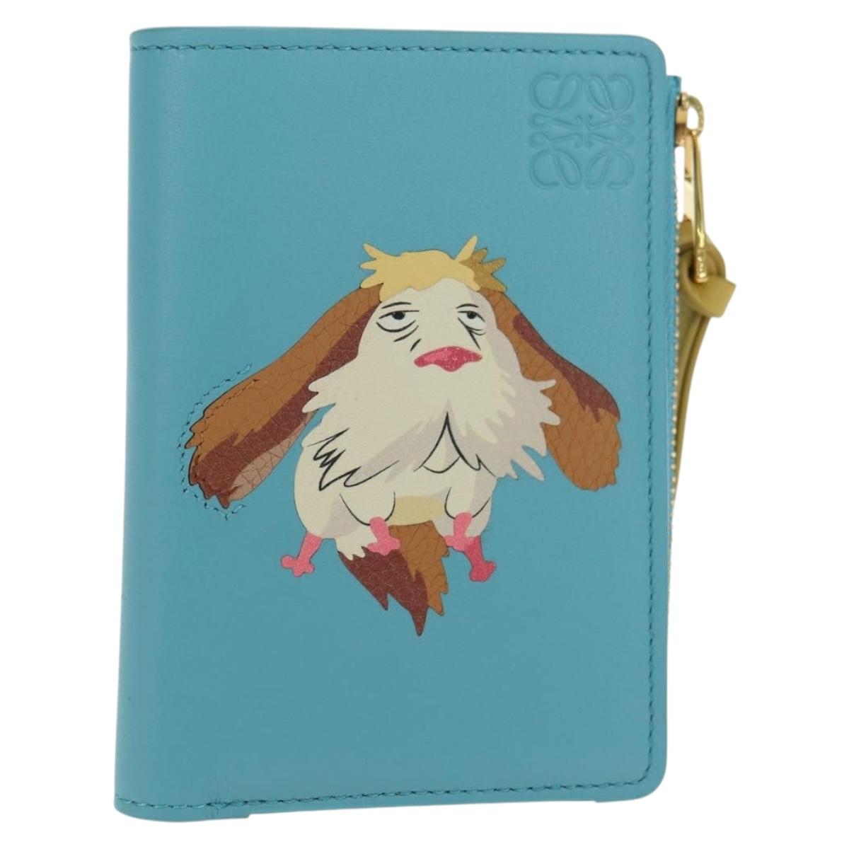 LOEWE × Ghibli Howl's Compact Zip Wallet Hin Leather Light Blue Auth 167304SM