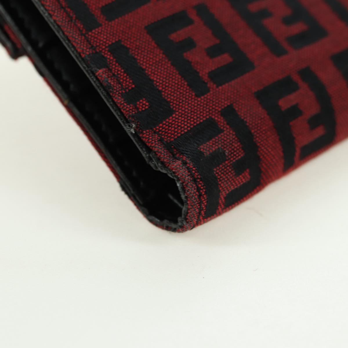 FENDI Zucchino Canvas Bifold Wallet Red Silver Auth 167310A