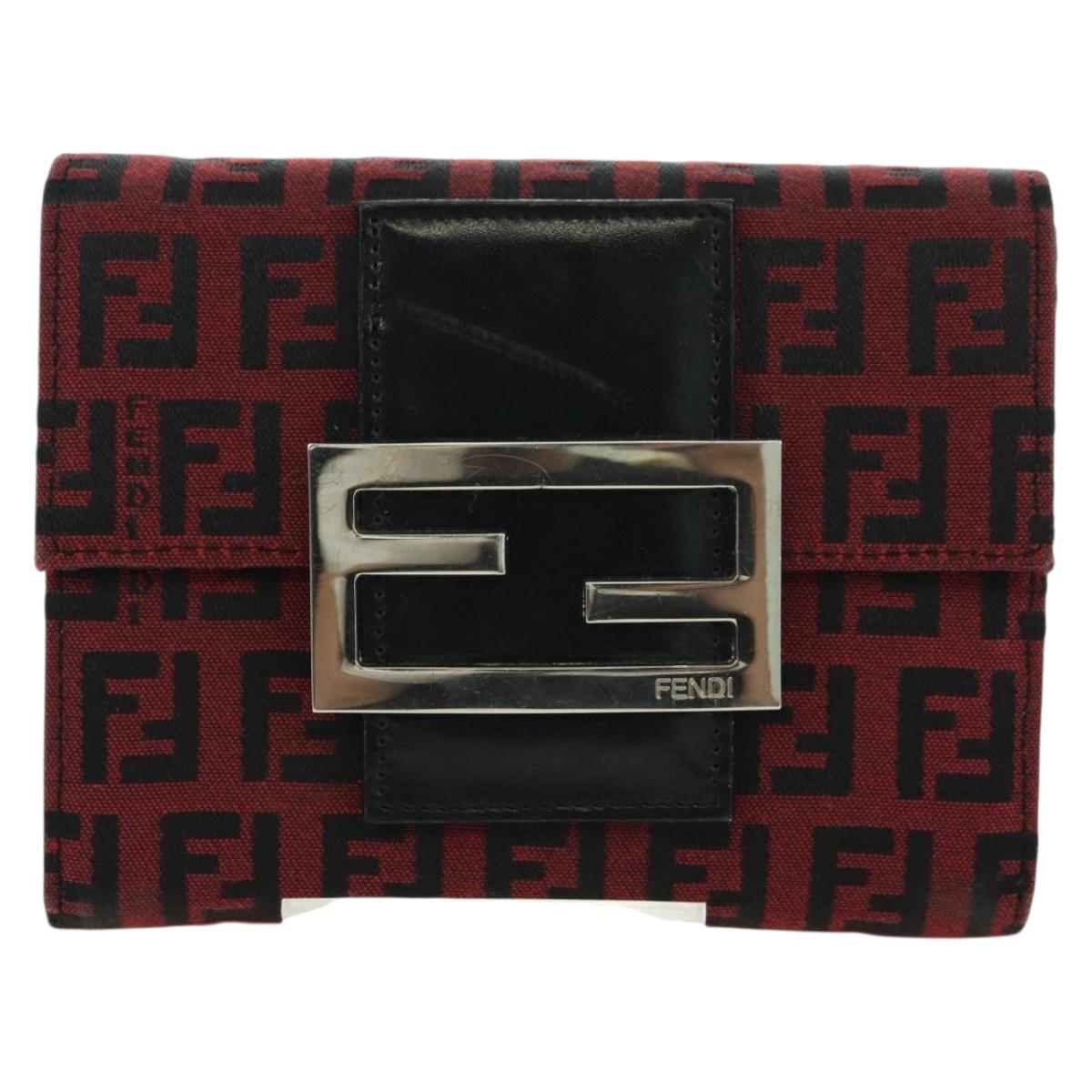 FENDI Zucchino Canvas Bifold Wallet Red Silver Auth 167310A