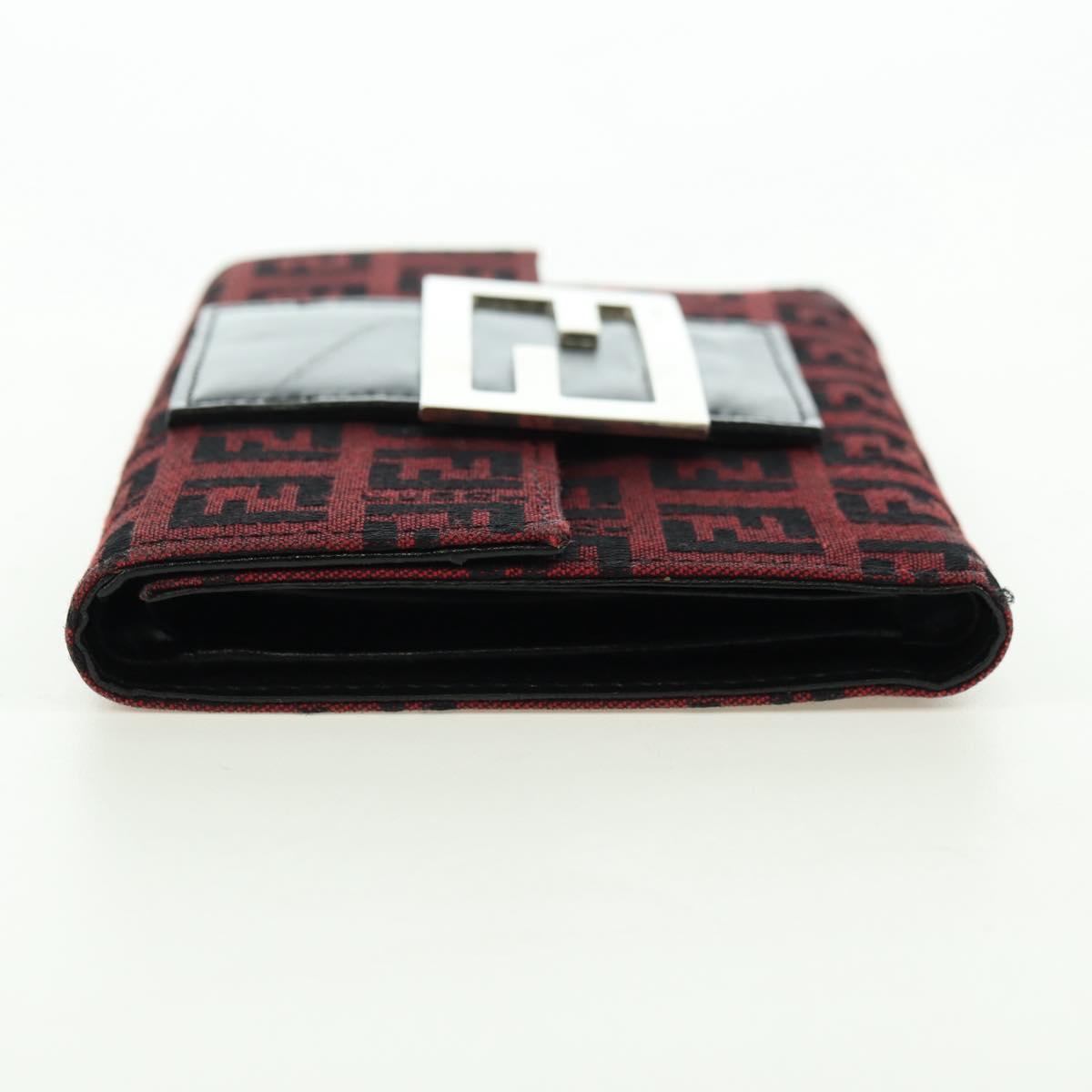 FENDI Zucchino Canvas Bifold Wallet Red Silver Auth 167310A