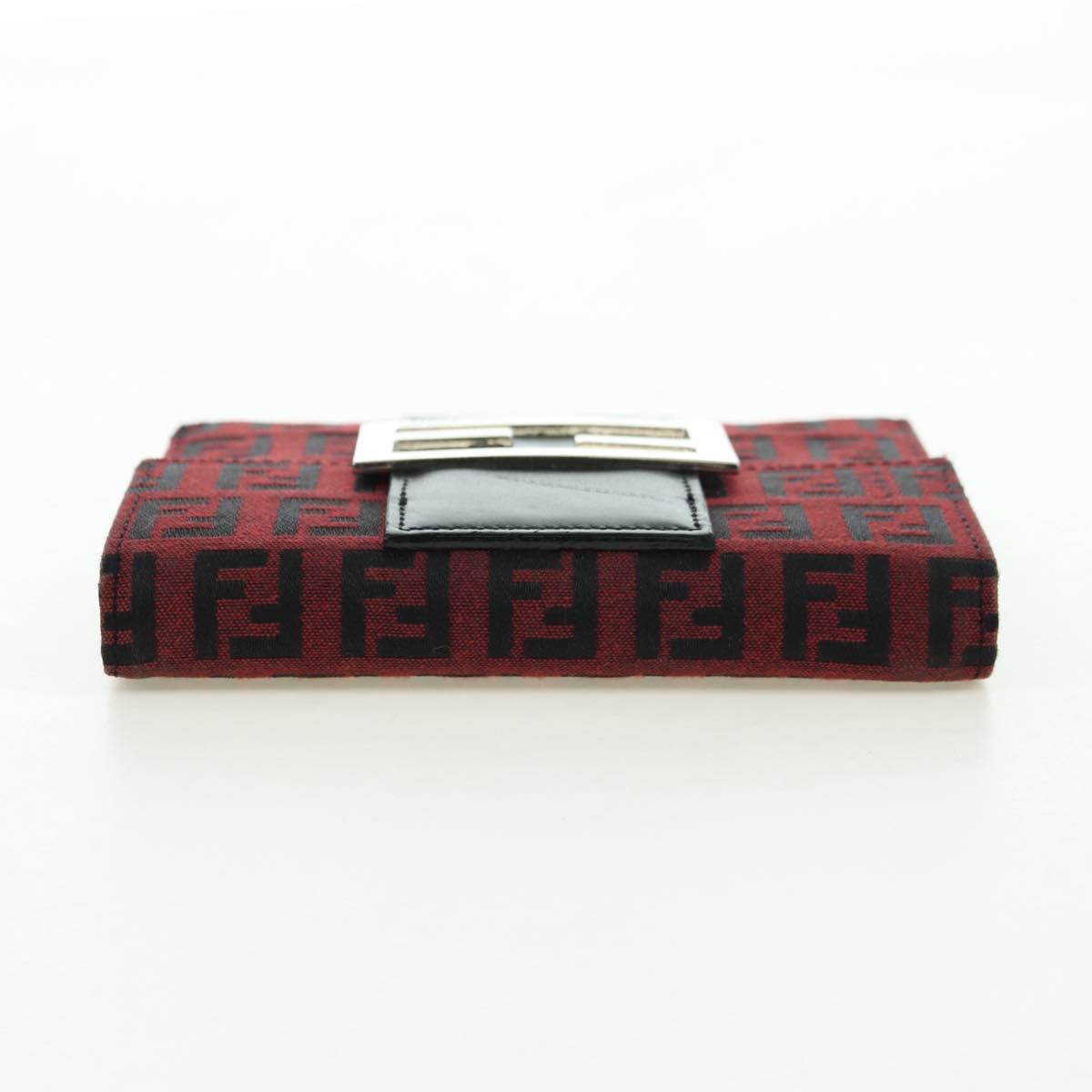 FENDI Zucchino Canvas Bifold Wallet Red Silver Auth 167310A