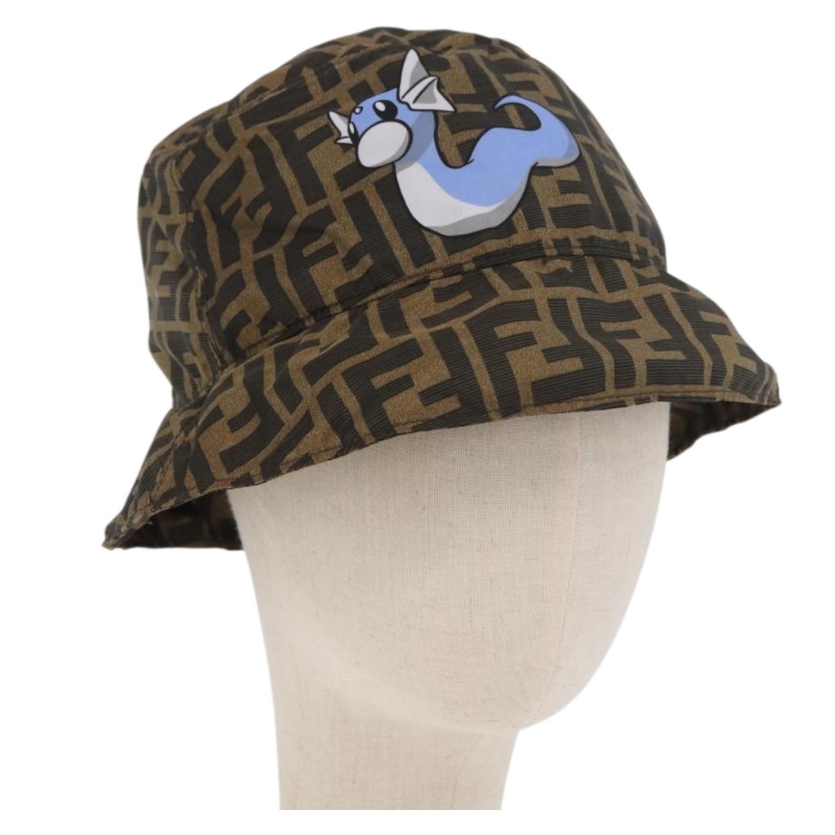FENDI x FRGMT x POKÉMON ZUCCA Canvas Bucket Hat Mini-Dragon Brown Auth 167329SM