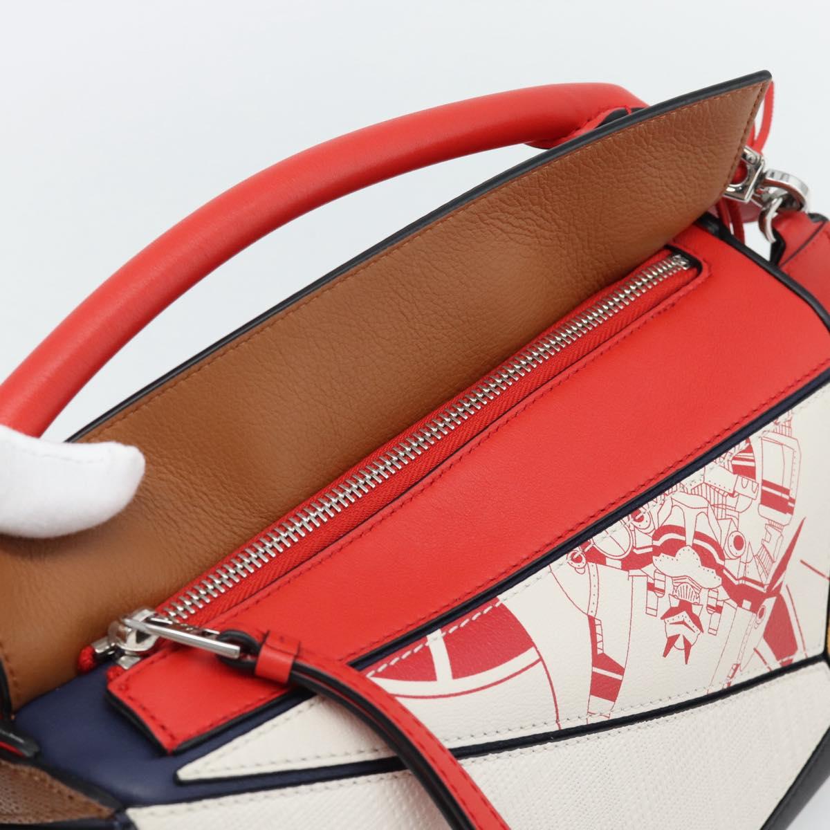 LOEWE 10th Anniversary Puzzle Bag Small Anime Bag Leather White Auth 167368SM