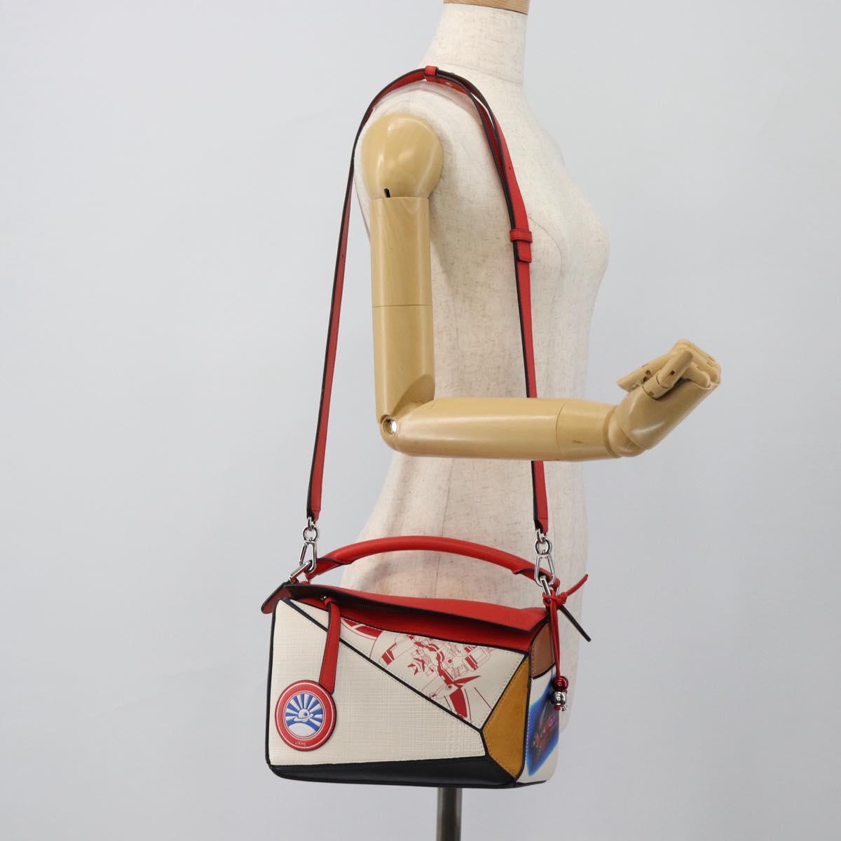 LOEWE 10th Anniversary Puzzle Bag Small Anime Bag Leather White Auth 167368SM