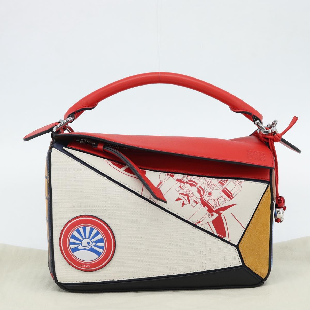 LOEWE 10th Anniversary Puzzle Bag Small Anime Bag Leather White Auth 167368SM