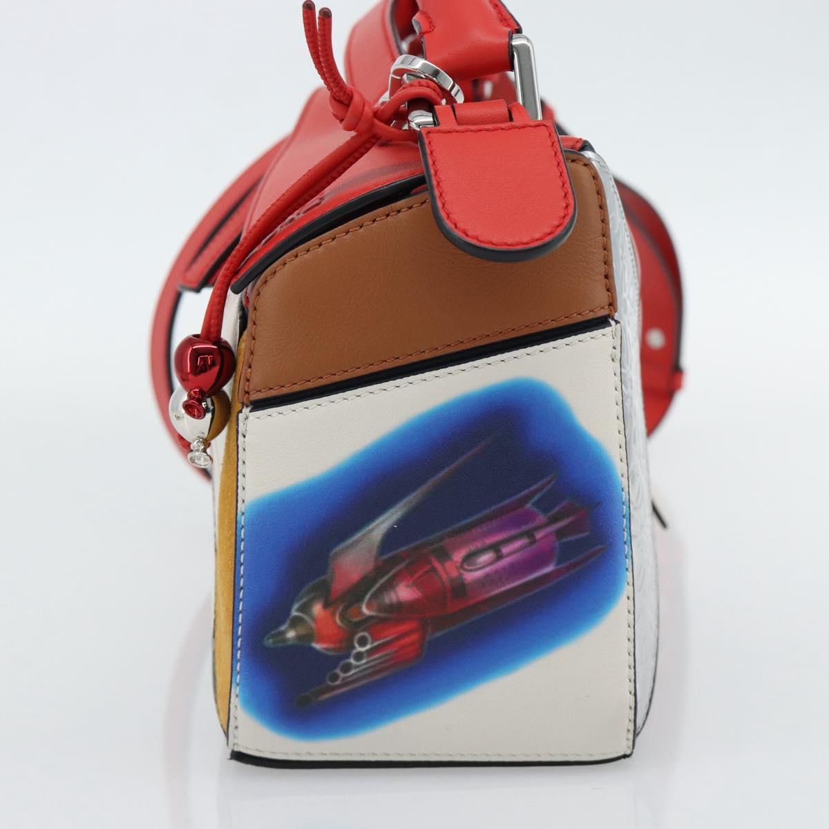LOEWE 10th Anniversary Puzzle Bag Small Anime Bag Leather White Auth 167368SM