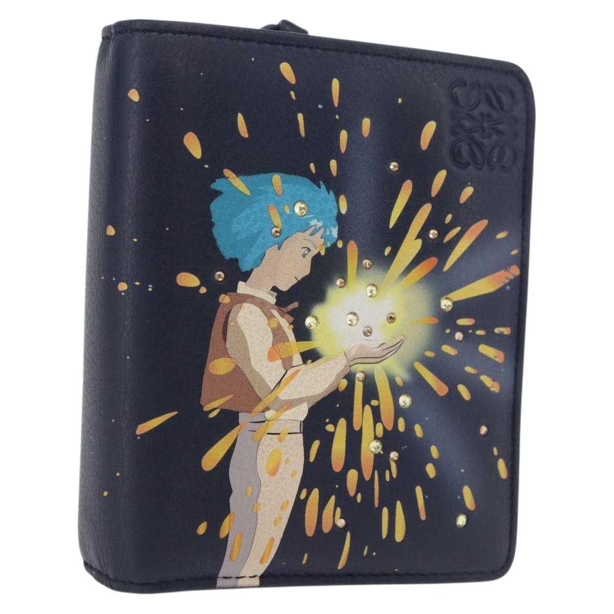 LOEWE × Studio Ghibli Howl's Moving Castle Wallet Leather Navy Auth 167377SM