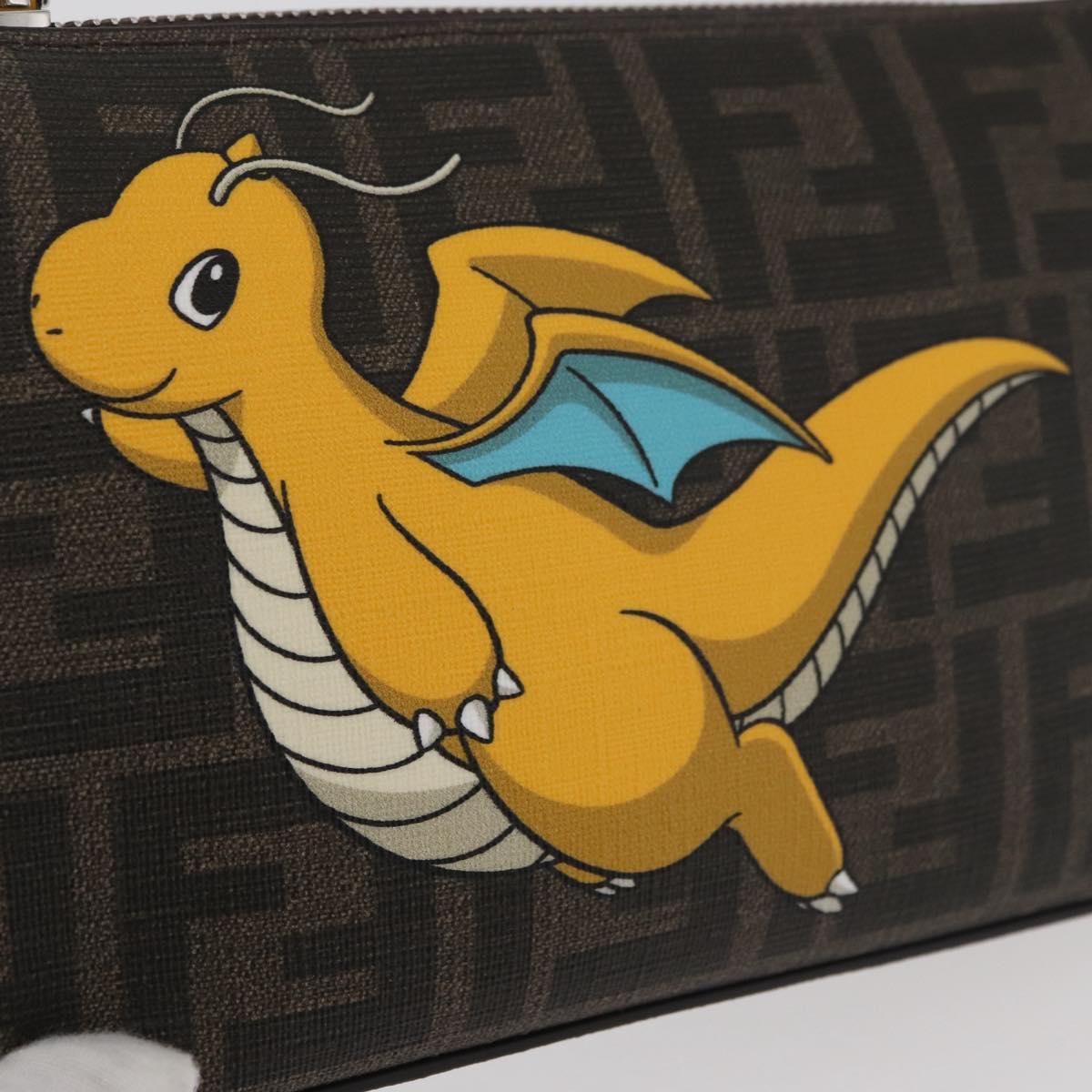 FENDI x FRGMT x POKÉMON Zucca Canvas Dragonfly Bag Black Brown Auth 167378SM