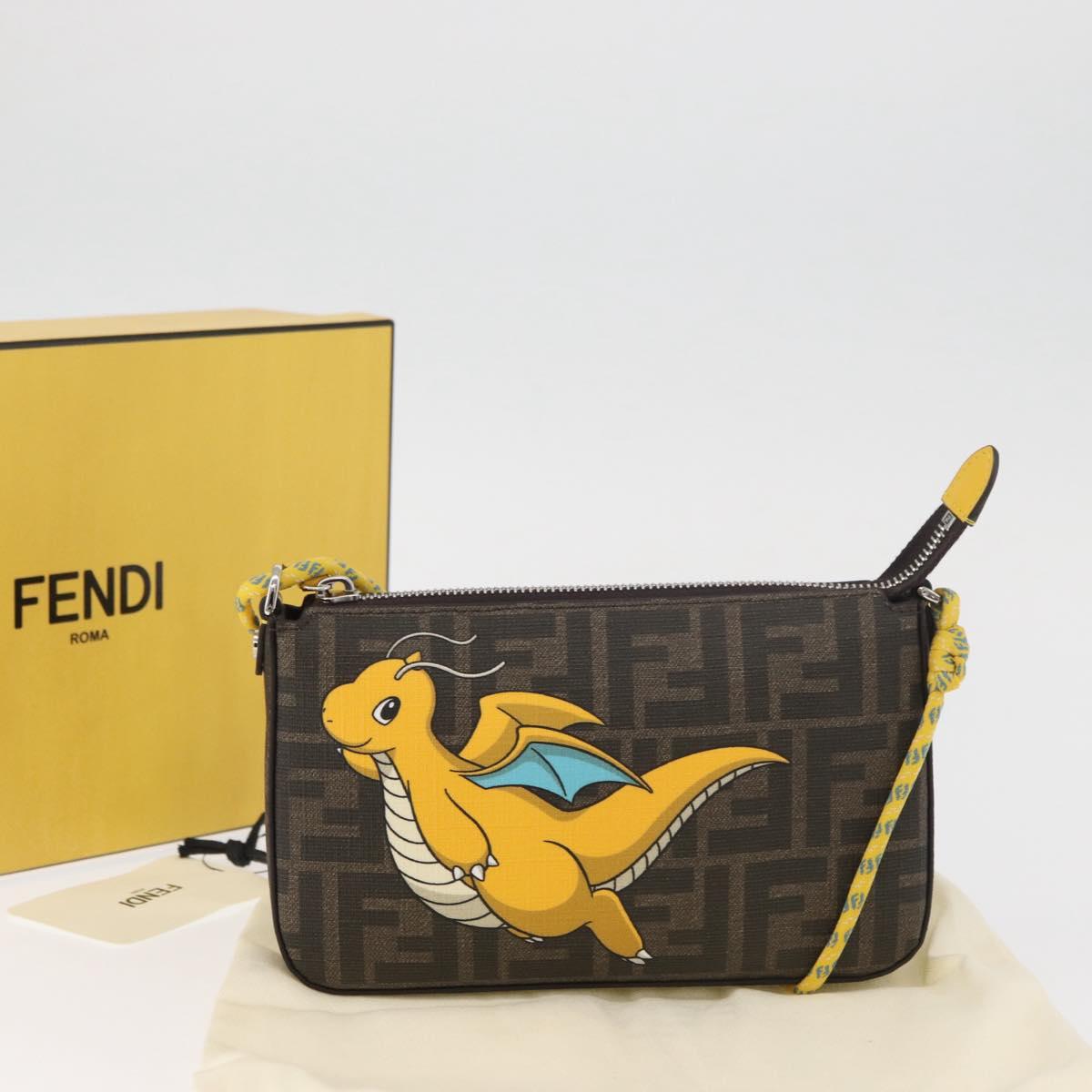 FENDI x FRGMT x POKÉMON Zucca Canvas Dragonfly Bag Black Brown Auth 167378SM