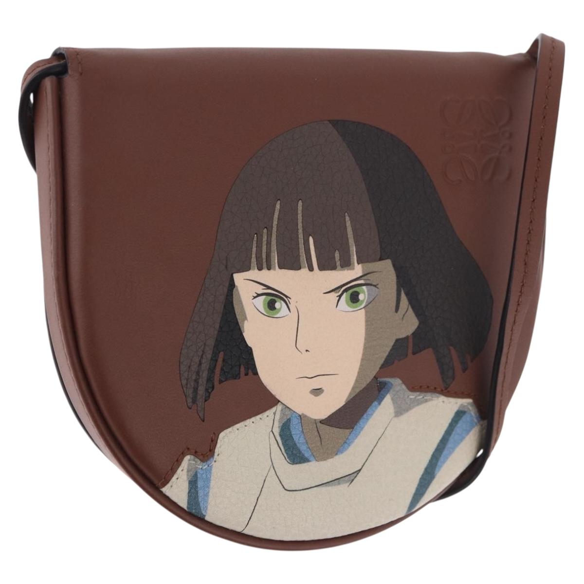 LOEWE × Studio Ghibli anagram Heel Pouch Haku Bag Leather Brown Auth 167385SM